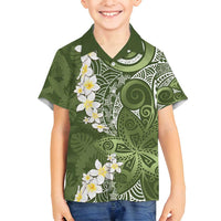 Green Polynesian Tribal Frangipani Tropical Vibe Family Matching Long Sleeve Bodycon Dress and Hawaiian Shirt LT14 Son's Shirt Green - Polynesian Pride