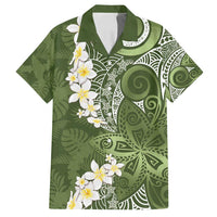 Green Polynesian Tribal Frangipani Tropical Vibe Family Matching Puletasi and Hawaiian Shirt LT14 Dad's Shirt - Short Sleeve Green - Polynesian Pride