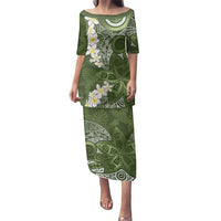 Green Polynesian Tribal Frangipani Tropical Vibe Family Matching Puletasi and Hawaiian Shirt LT14 Mom's Dress Green - Polynesian Pride