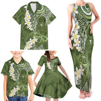 Green Polynesian Tribal Frangipani Tropical Vibe Family Matching Tank Maxi Dress and Hawaiian Shirt LT14 - Polynesian Pride