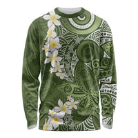 Green Polynesian Tribal Frangipani Tropical Vibe Long Sleeve Shirt