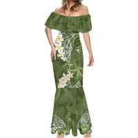 Green Polynesian Tribal Frangipani Tropical Vibe Mermaid Dress LT14 - Polynesian Pride