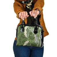 Green Polynesian Tribal Frangipani Tropical Vibe Shoulder Handbag