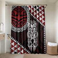 Red Aotearoa Niho Taniwha Bathroom Set Maori Mythology Tooth - Taniko Motifs LT14 Shower Curtain Only Red - Polynesian Pride