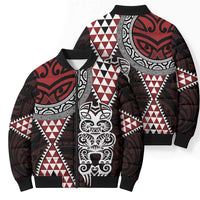 Red Aotearoa Niho Taniwha Bomber Puffer Jacket Maori Mythology Tooth - Taniko Motifs - Polynesian Pride