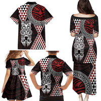 Red Aotearoa Niho Taniwha Family Matching Puletasi and Hawaiian Shirt Maori Mythology Tooth - Taniko Motifs LT14 - Polynesian Pride