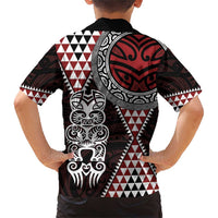 Red Aotearoa Niho Taniwha Family Matching Short Sleeve Bodycon Dress and Hawaiian Shirt Maori Mythology Tooth - Taniko Motifs LT14 - Polynesian Pride