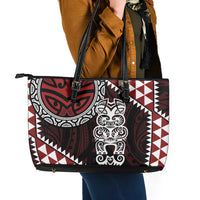 Red Aotearoa Niho Taniwha Leather Tote Bag Maori Mythology Tooth - Taniko Motifs