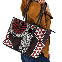 Red Aotearoa Niho Taniwha Leather Tote Bag Maori Mythology Tooth - Taniko Motifs