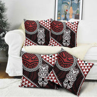 Red Aotearoa Niho Taniwha Pillow Cover Maori Mythology Tooth - Taniko Motifs LT14 - Polynesian Pride