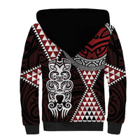 Red Aotearoa Niho Taniwha Sherpa Hoodie Maori Mythology Tooth - Taniko Motifs LT14 - Polynesian Pride