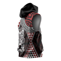 Red Aotearoa Niho Taniwha Sleeveless Hoodie Maori Mythology Tooth - Taniko Motifs - Polynesian Pride