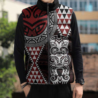 Red Aotearoa Niho Taniwha Sleeveless Puffer Jacket Maori Mythology Tooth - Taniko Motifs LT14 - Polynesian Pride