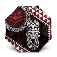 Red Aotearoa Niho Taniwha Umbrella Maori Mythology Tooth - Taniko Motifs LT14 One Size Folded 11.42 inch Opened Diameter 37.4 inch Red - Polynesian Pride
