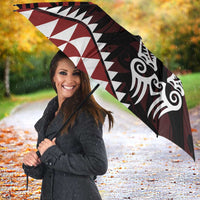 Red Aotearoa Niho Taniwha Umbrella Maori Mythology Tooth - Taniko Motifs LT14 - Polynesian Pride