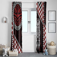 Red Aotearoa Niho Taniwha Window Curtain Maori Mythology Tooth - Taniko Motifs LT14 - Polynesian Pride