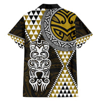 Yellow Aotearoa Niho Taniwha Family Matching Off The Shoulder Long Sleeve Dress and Hawaiian Shirt Maori Mythology Tooth - Taniko Motifs LT14 - Polynesian Pride
