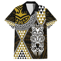 Yellow Aotearoa Niho Taniwha Family Matching Off Shoulder Short Dress and Hawaiian Shirt Maori Mythology Tooth - Taniko Motifs LT14 Dad's Shirt - Short Sleeve Yellow - Polynesian Pride