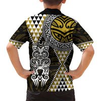Yellow Aotearoa Niho Taniwha Family Matching Short Sleeve Bodycon Dress and Hawaiian Shirt Maori Mythology Tooth - Taniko Motifs LT14 - Polynesian Pride