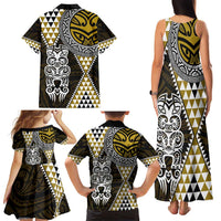 Yellow Aotearoa Niho Taniwha Family Matching Tank Maxi Dress and Hawaiian Shirt Maori Mythology Tooth - Taniko Motifs LT14 - Polynesian Pride