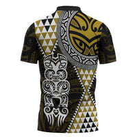 Yellow Aotearoa Niho Taniwha Zipper Polo Shirt Maori Mythology Tooth - Taniko Motifs LT14 - Polynesian Pride