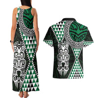 Green Aotearoa Niho Taniwha Couples Matching Tank Maxi Dress and Hawaiian Shirt Maori Mythology Tooth - Taniko Motifs LT14 - Polynesian Pride