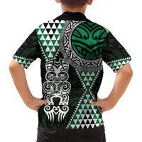 Green Aotearoa Niho Taniwha Family Matching Long Sleeve Bodycon Dress and Hawaiian Shirt Maori Mythology Tooth - Taniko Motifs LT14 - Polynesian Pride
