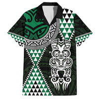 Green Aotearoa Niho Taniwha Family Matching Off The Shoulder Long Sleeve Dress and Hawaiian Shirt Maori Mythology Tooth - Taniko Motifs LT14 Dad's Shirt - Short Sleeve Green - Polynesian Pride