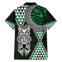 Green Aotearoa Niho Taniwha Family Matching Off The Shoulder Long Sleeve Dress and Hawaiian Shirt Maori Mythology Tooth - Taniko Motifs LT14 - Polynesian Pride