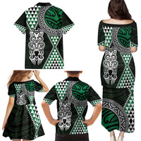 Green Aotearoa Niho Taniwha Family Matching Puletasi and Hawaiian Shirt Maori Mythology Tooth - Taniko Motifs LT14 - Polynesian Pride