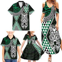 Green Aotearoa Niho Taniwha Family Matching Summer Maxi Dress and Hawaiian Shirt Maori Mythology Tooth - Taniko Motifs LT14 - Polynesian Pride