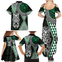 Green Aotearoa Niho Taniwha Family Matching Summer Maxi Dress and Hawaiian Shirt Maori Mythology Tooth - Taniko Motifs LT14 - Polynesian Pride