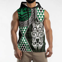 Green Aotearoa Niho Taniwha Sleeveless Hoodie Maori Mythology Tooth - Taniko Motifs - Polynesian Pride