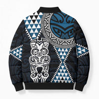 Blue Aotearoa Niho Taniwha Bomber Puffer Jacket Maori Mythology Tooth - Taniko Motifs - Polynesian Pride