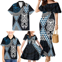 Blue Aotearoa Niho Taniwha Family Matching Mermaid Dress and Hawaiian Shirt Maori Mythology Tooth - Taniko Motifs LT14 - Polynesian Pride