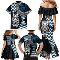Blue Aotearoa Niho Taniwha Family Matching Mermaid Dress and Hawaiian Shirt Maori Mythology Tooth - Taniko Motifs LT14 - Polynesian Pride