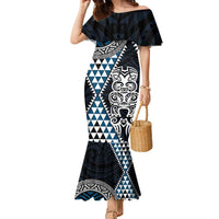 Blue Aotearoa Niho Taniwha Family Matching Mermaid Dress and Hawaiian Shirt Maori Mythology Tooth - Taniko Motifs LT14 Mom's Dress Blue - Polynesian Pride