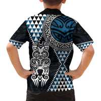 Blue Aotearoa Niho Taniwha Family Matching Off The Shoulder Long Sleeve Dress and Hawaiian Shirt Maori Mythology Tooth - Taniko Motifs LT14 - Polynesian Pride