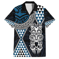 Blue Aotearoa Niho Taniwha Family Matching Summer Maxi Dress and Hawaiian Shirt Maori Mythology Tooth - Taniko Motifs LT14 Dad's Shirt - Short Sleeve Blue - Polynesian Pride
