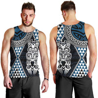Blue Aotearoa Niho Taniwha Men Tank Top Maori Mythology Tooth - Taniko Motifs
