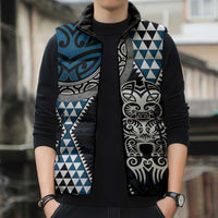 Blue Aotearoa Niho Taniwha Sleeveless Puffer Jacket Maori Mythology Tooth - Taniko Motifs LT14 - Polynesian Pride