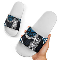 Blue Aotearoa Niho Taniwha Slide Sandals Maori Mythology Tooth - Taniko Motifs LT14 - Polynesian Pride