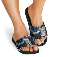 Blue Aotearoa Niho Taniwha Slide Sandals Maori Mythology Tooth - Taniko Motifs LT14 - Polynesian Pride