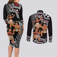 Aotearoa Kapa Haka Couples Matching Long Sleeve Bodycon Dress and Long Sleeve Button Shirt 2025 Festival - Traditional Maori Dance LT14 - Polynesian Pride