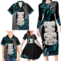 Aotearoa Taniko Paua Shell With Hei Tiki Family Matching Long Sleeve Bodycon Dress and Hawaiian Shirt LT14 - Polynesian Pride