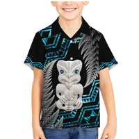 Aotearoa Taniko Paua Shell With Hei Tiki Family Matching Mermaid Dress and Hawaiian Shirt LT14 Son's Shirt Black - Polynesian Pride