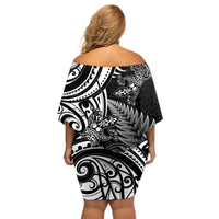 New Zealand Lizard Off Shoulder Short Dress Silver Fern Aotearoa Maori LT14 - Polynesian Pride