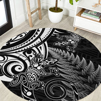 New Zealand Lizard Round Carpet Silver Fern Aotearoa Maori LT14 Black - Polynesian Pride