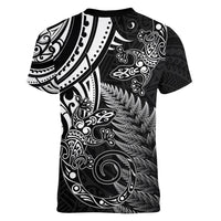 New Zealand Lizard Women V Neck T Shirt Silver Fern Aotearoa Maori LT14 - Polynesian Pride