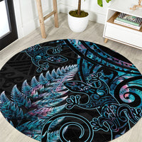 New Zealand Lizard Round Carpet Silver Fern Aotearoa Maori With Paua Shell LT14 Turquoise - Polynesian Pride
